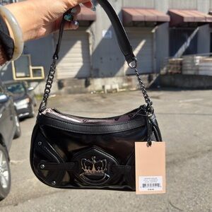 Juicy Couture Black Patent Mini Shoulder Bag with Crown Emblem